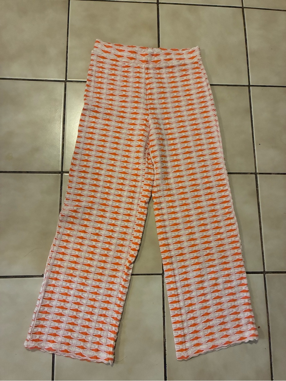 Zara Orange and White Patterned Wide-Leg Knit Pants - Picture 2 of 5